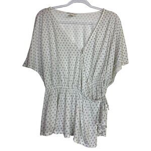 Wrap Style Floral Pattern Top‎ Size Large White & Black Boho Western Casual Cute